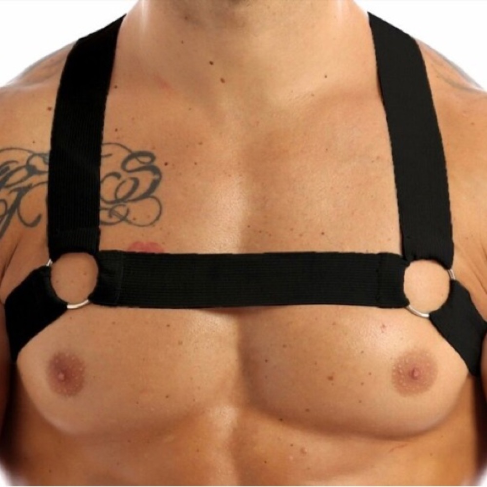 Mens O-Ring Harness, Bondage Clubwear, Shoulder Body Chest Muscle Harness